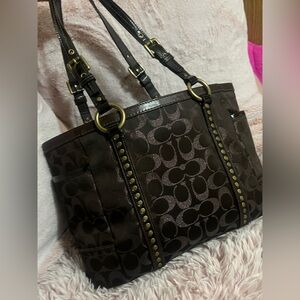 Coach Studded Brown Shimmer Signature Lurex Metallic Tote Vintage